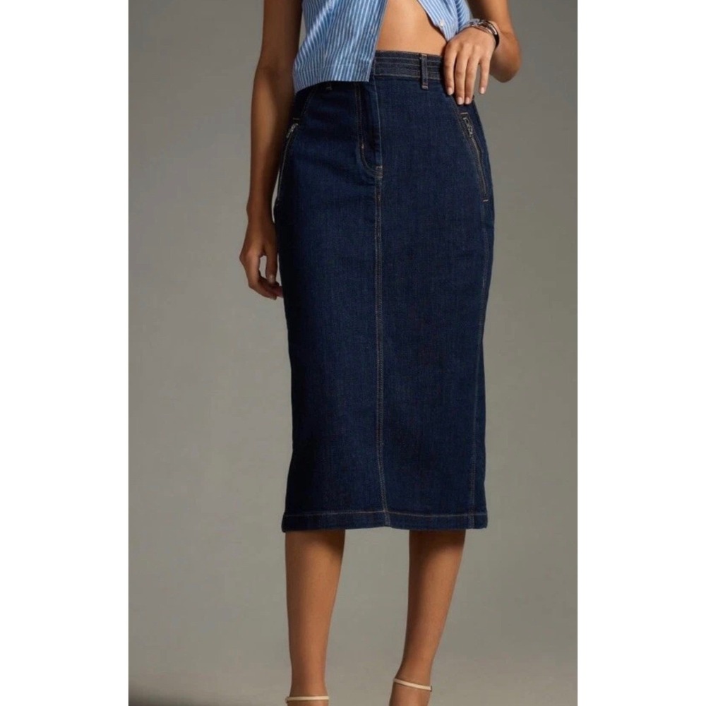 NWT Anthropologie Pilcro Denim Pencil Skirt Dark Wash Midi High Rise Size 4